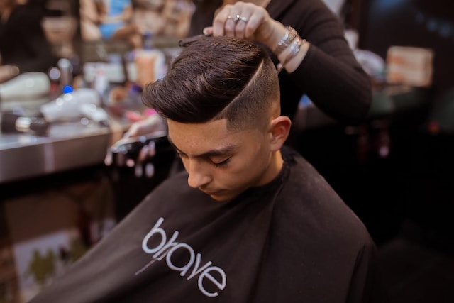 Young man getting a free haircut